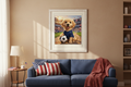 Poster cachorro Golden Retriever USA enmarcado en sala americana