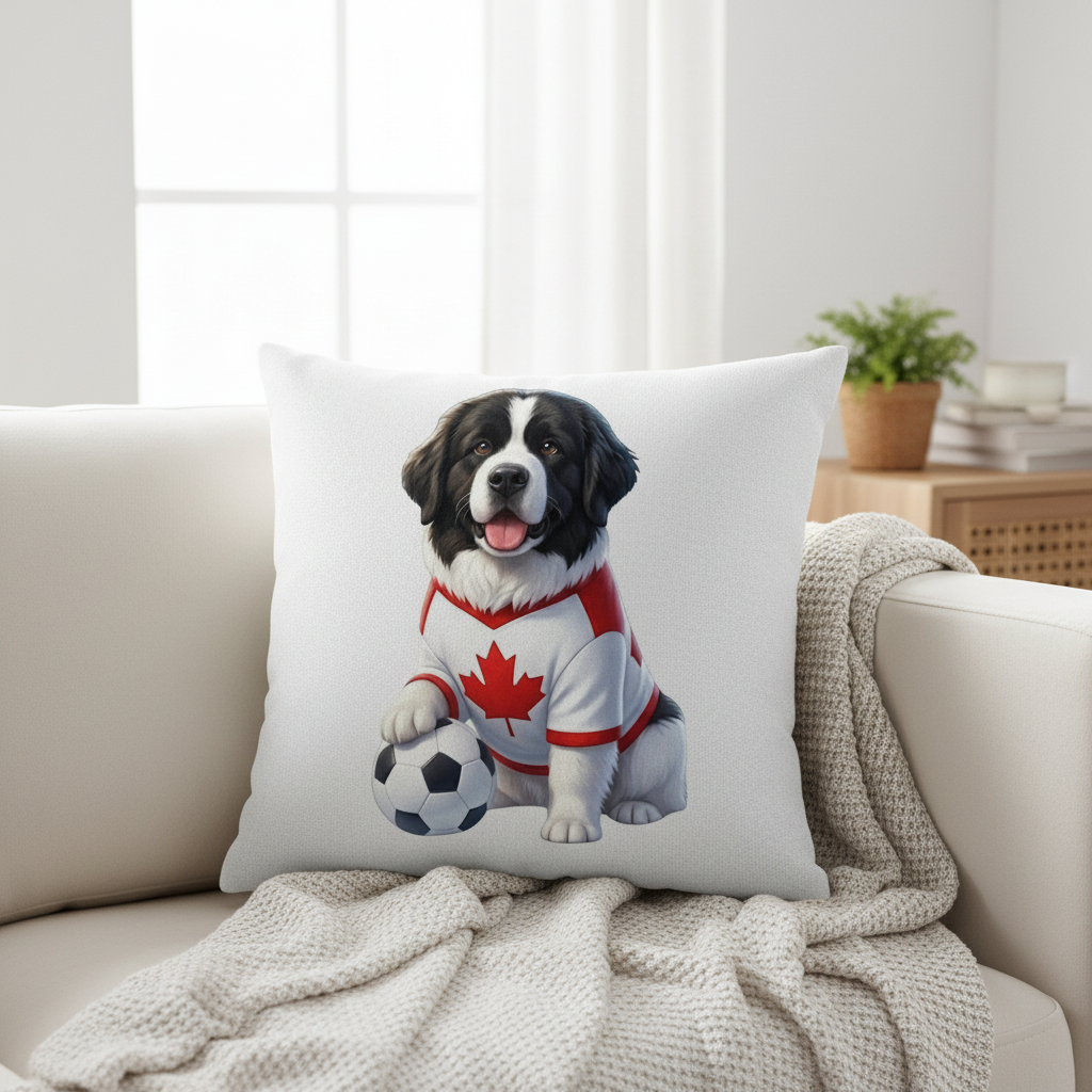 Almohada blanca con ilustración San Bernardo jersey Canadá Soccer