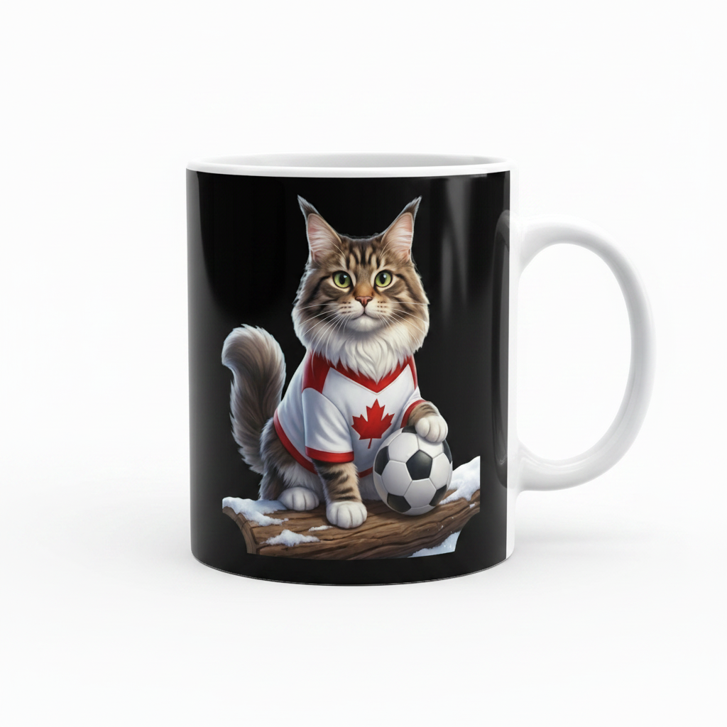 Taza blanca con ilustración Maine Coon jersey Canadá Soccer