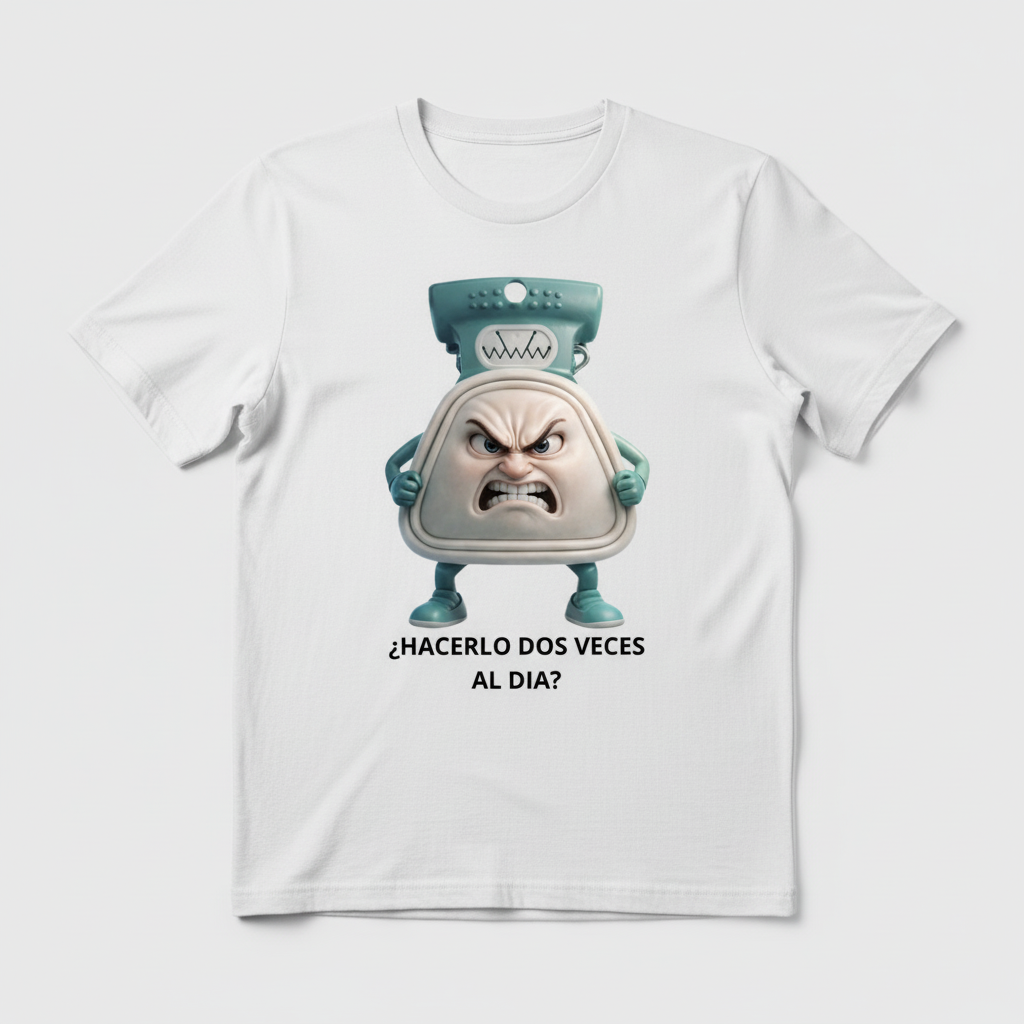 Mockup del arte digital recoge heces enojado en playera blanca
