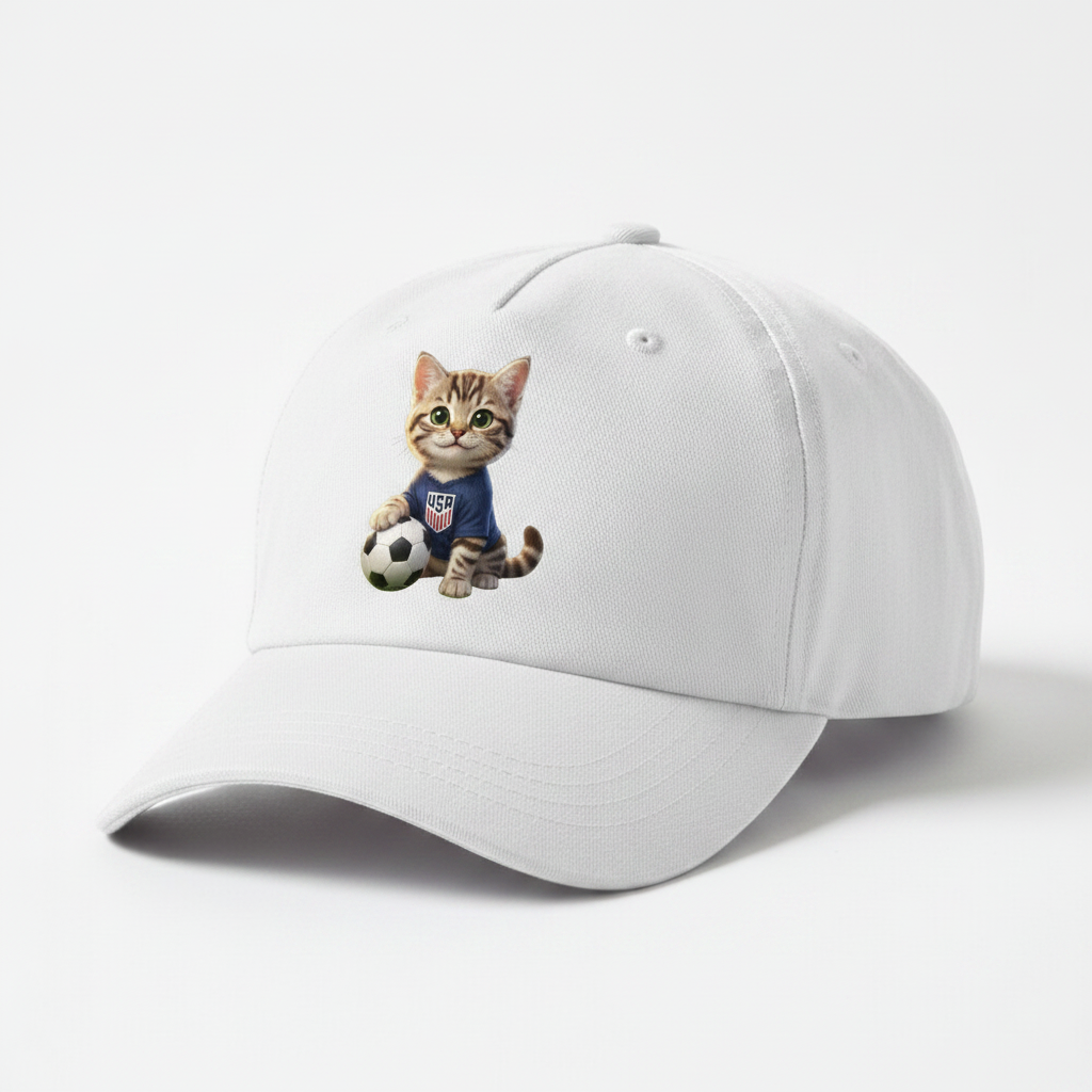 Gorra blanca con ilustración gato jersey USA Soccer