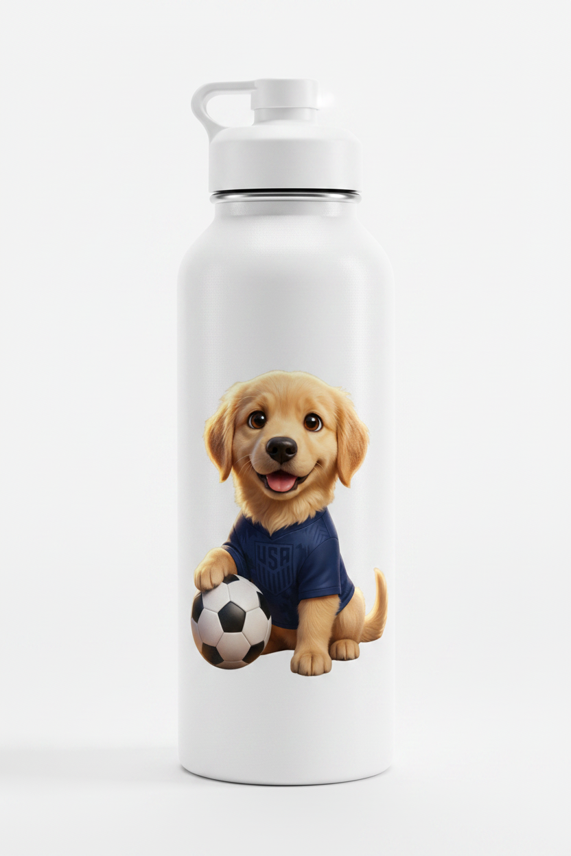 Botella deportiva con ilustración cachorro jersey USA Soccer