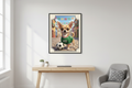 Poster chihuahua MX enmarcado en pared de oficina moderna