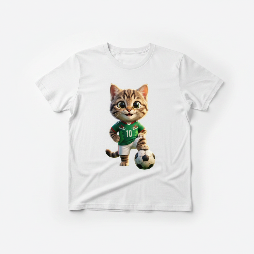 Playera blanca con ilustración gato jersey #10 México