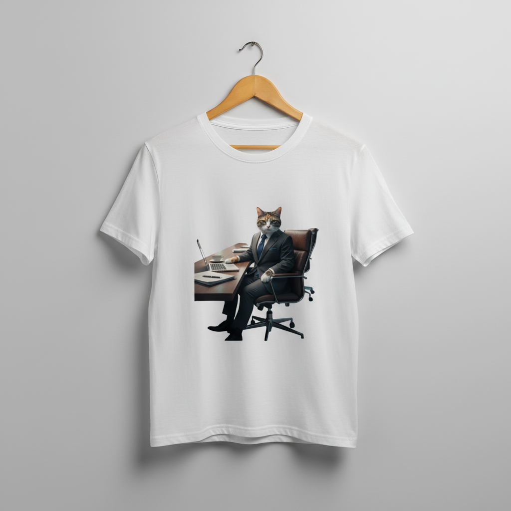 Mockup playera blanca - El Ejecutivo gato corporativo